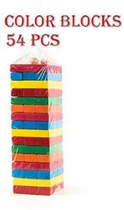 Wooden Block Stacking Game with Dice - 54 Pieces