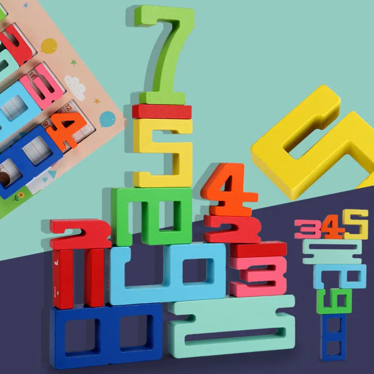 Wooden Montessori Number Blocks For Stacking & Balance