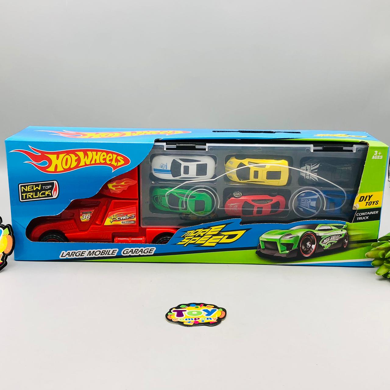 Hot Wheels Car Carrying Trailer Truck - 6Pcs Cars