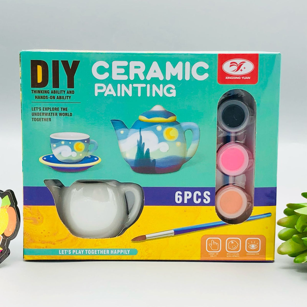 DIY Ceramic Painting Tea Party Play Set - 6Pcs