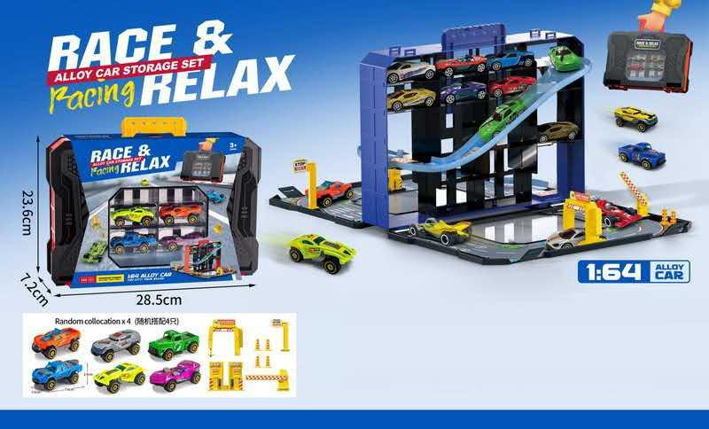 Manual Car Racing Track Set With 4Pcs Alloy Cars