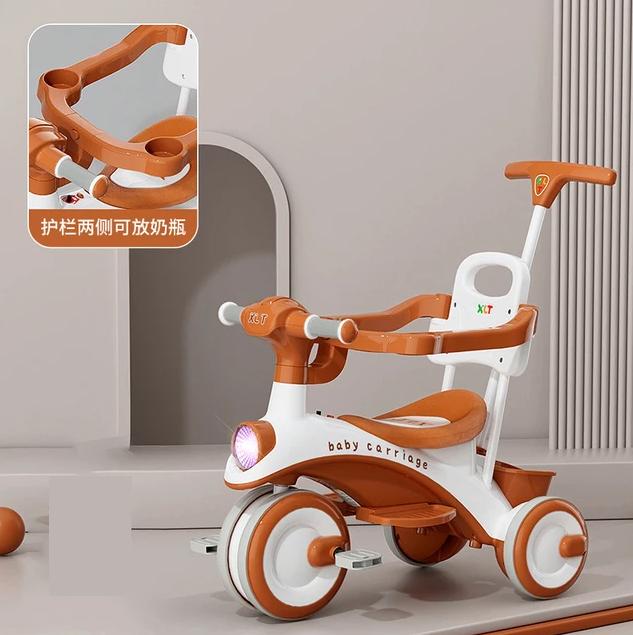 Kids 2in1 Stroller Tricycle With Canopy - Brown