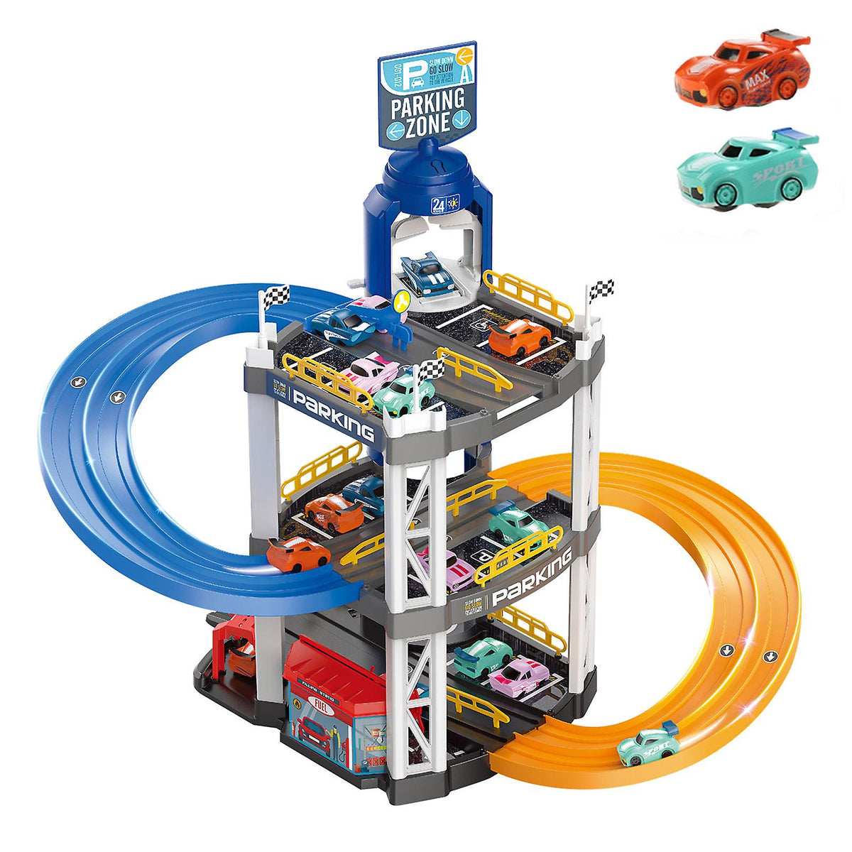 Manual Double Lane Urban Parking Lot Track With 2Pcs Cars