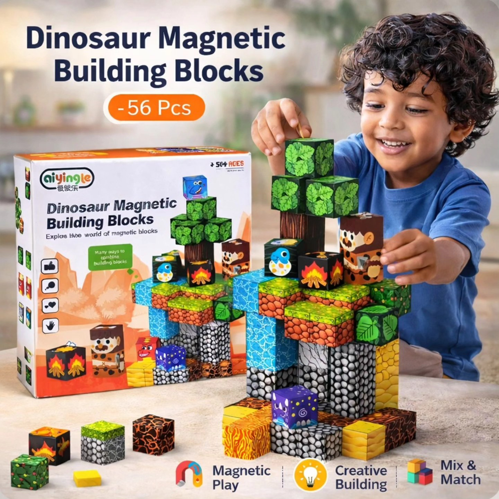 56Pcs 3D Dinosaur Magnetic Cube Building Blocks