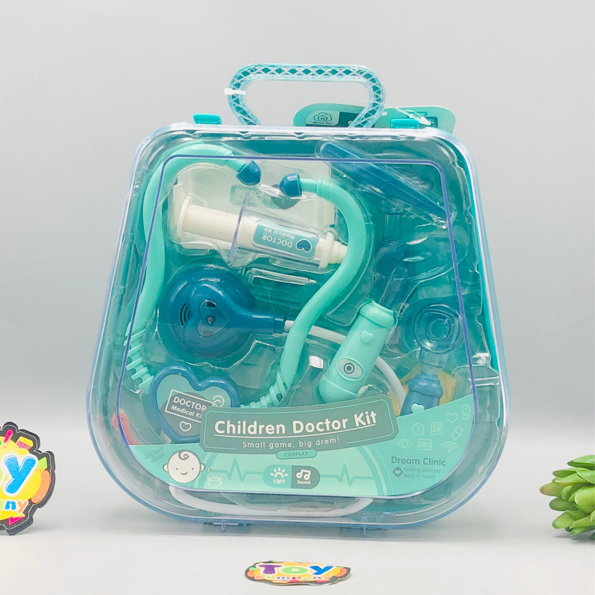 13Pcs Kids Pretend Play Doctor Kit With Acrylic Box - Green