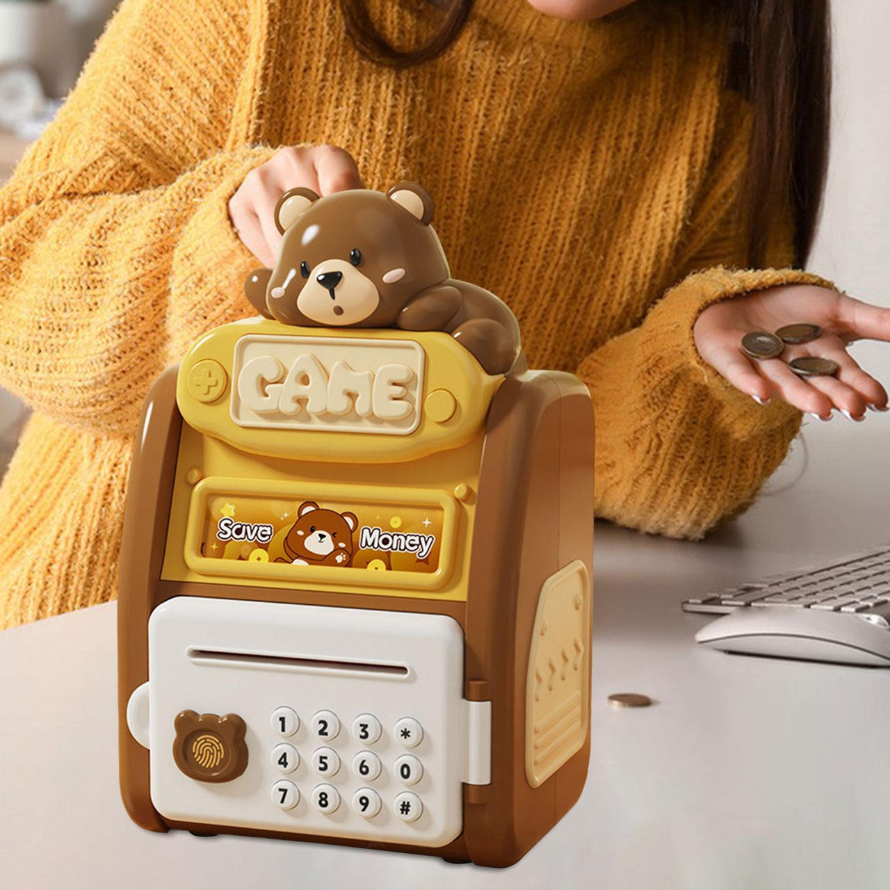 Kids Bear Fingerprint & Password Unlock ATM Machine