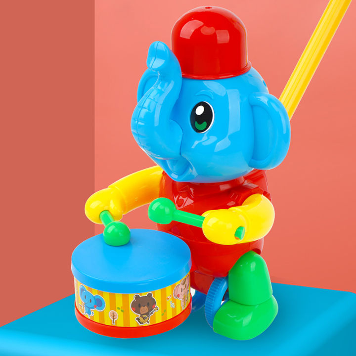Hand Push Elephant Toy Drummer