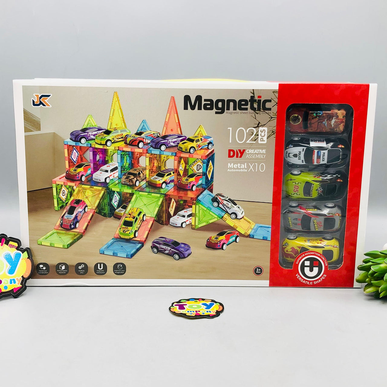 102Pcs DIY Magnetic Tiles Building Blocks With 10Pcs Car