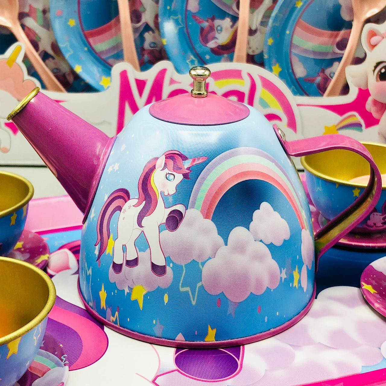 Kids 18Pcs Unicorn Themed Metal Tea Set
