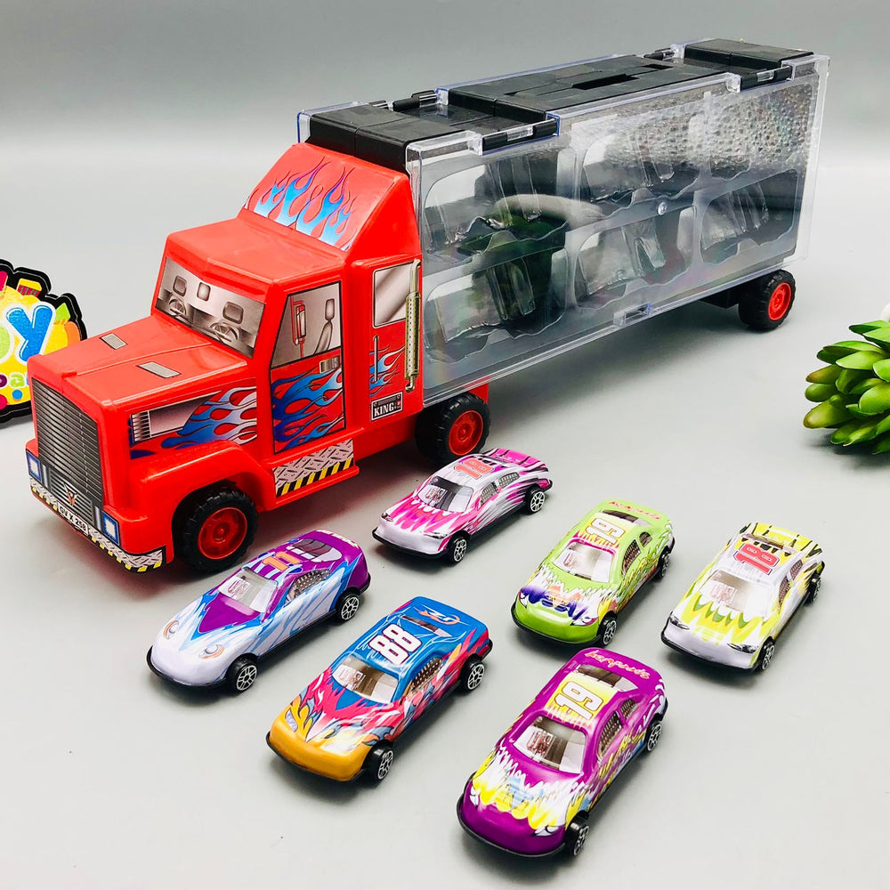 Inertial Transport Truck With 6Pcs Diecast Cars