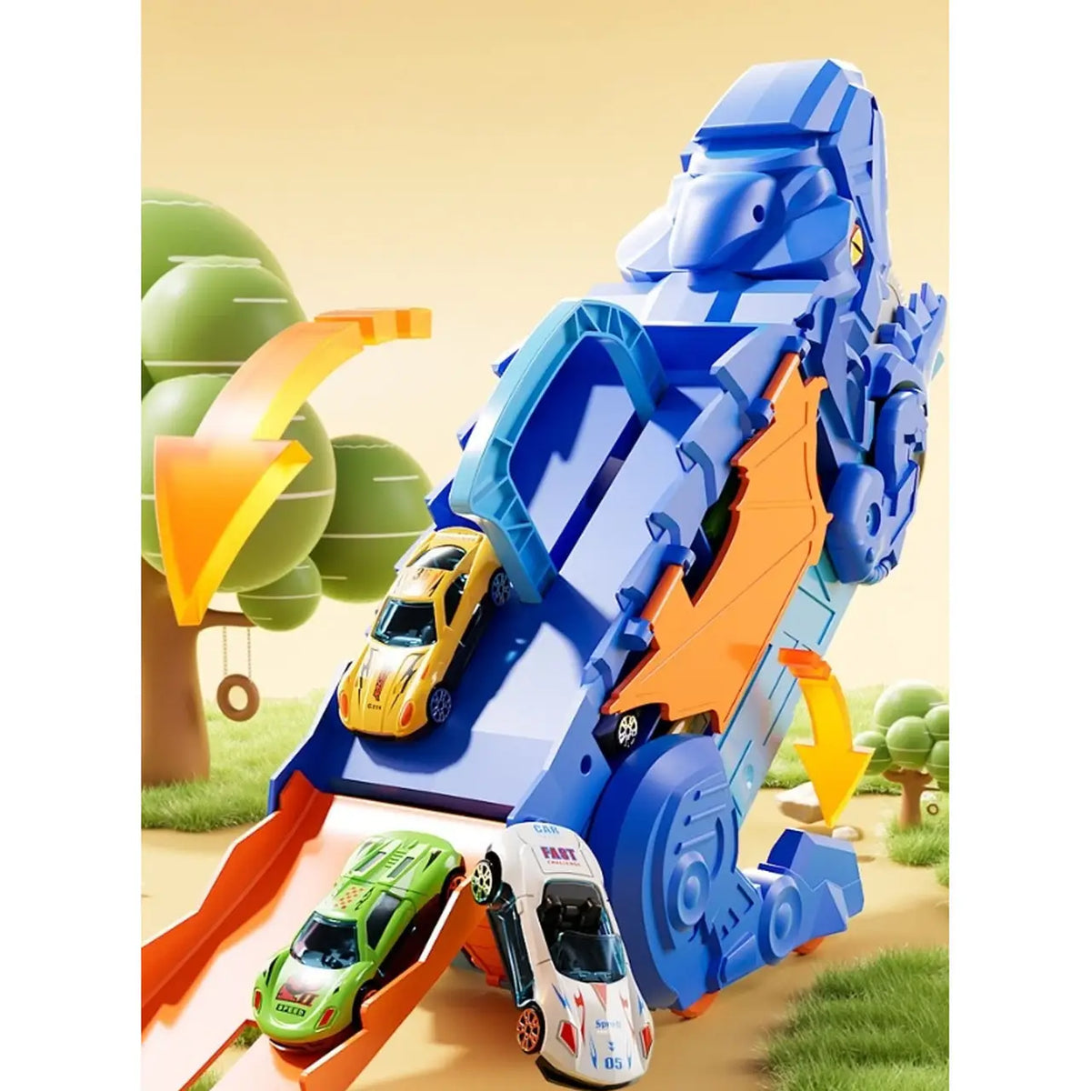 Hot Wheels ABS Dinosaur Truck With 3Pcs Alloy Cars