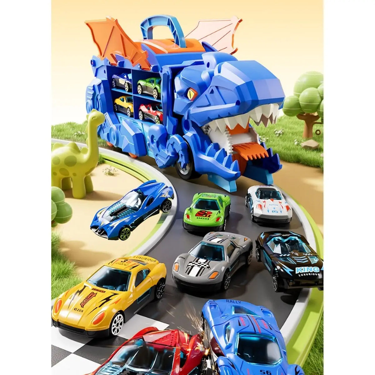 Hot Wheels ABS Dinosaur Truck With 3Pcs Alloy Cars