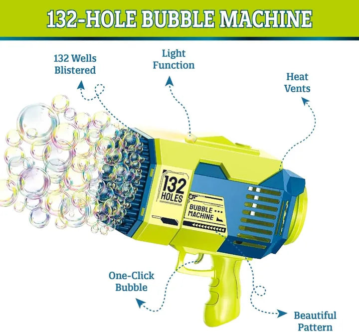 132 Holes Rechargeable Rocket Colorful Bubble Gun