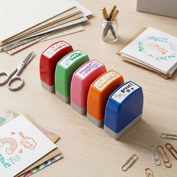 5Pcs Self Inking Kids Greeting Stamp Set