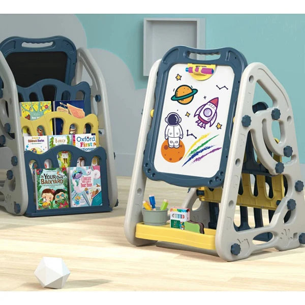 90cm Multi-functional Artistic Drawing Board With Book Shelf - Blue