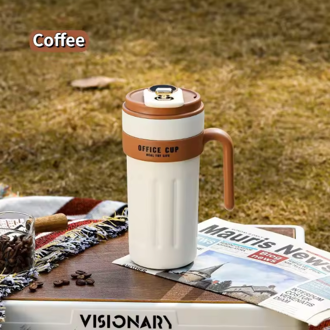 650ml Stainless Steel Temperature Display Coffee Cup - Brown