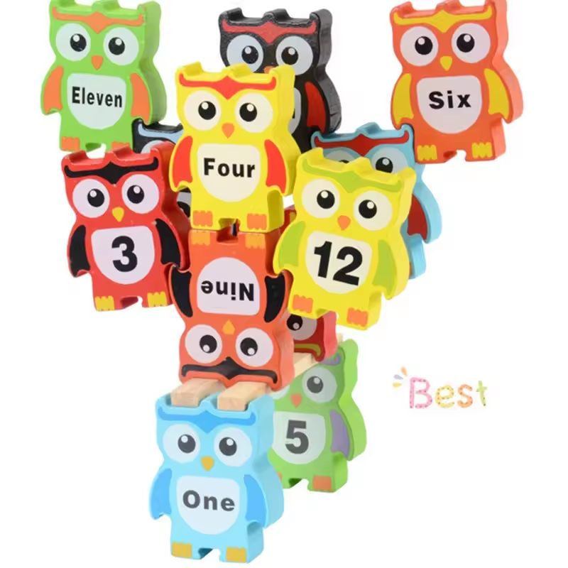 12Pcs Kids Wooden Owl Balance Blocks