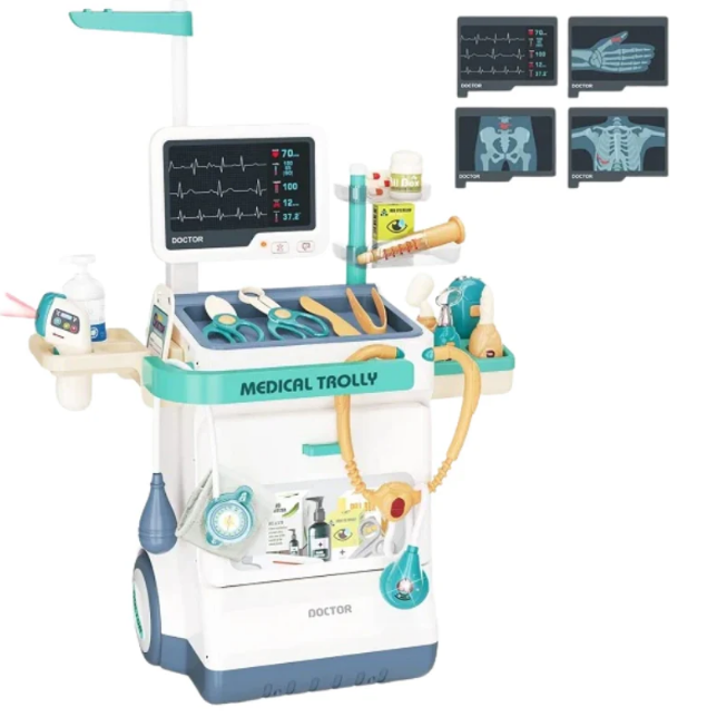 26Pcs Kids Doctor Medical Trolley With Light & Sound