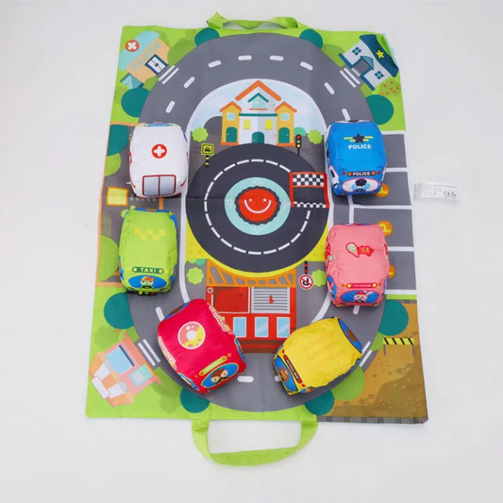 Washable Soft Vehicles Toy Set With Activity Mat