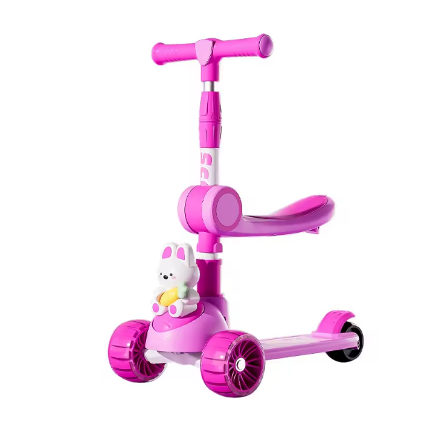 Rabbit Design Foldable Kids Scooter With LED Lights - Pink