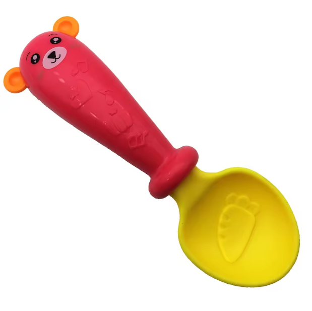 Soft Plastic Animal Design Baby Spoon & Rattle - 3Pcs