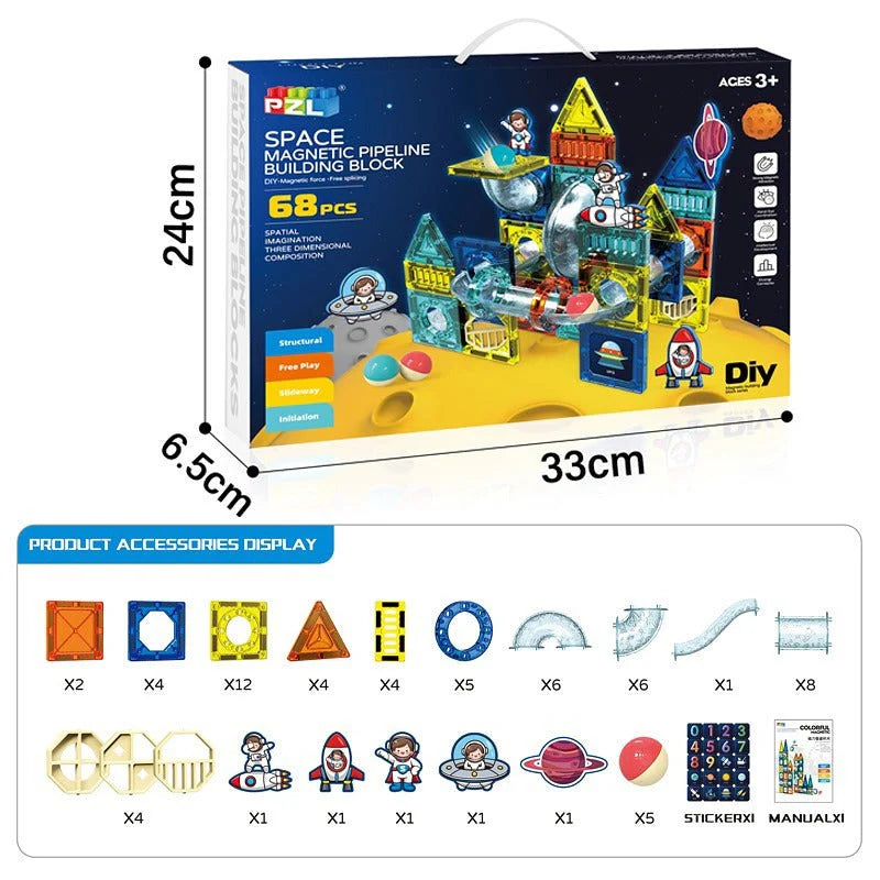 68Pcs Space Magnetic Pipeline Building Block