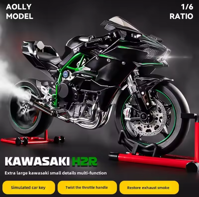 1:6 Diecast Kawasaki Ninja H2R Bootable Spray Model Bike