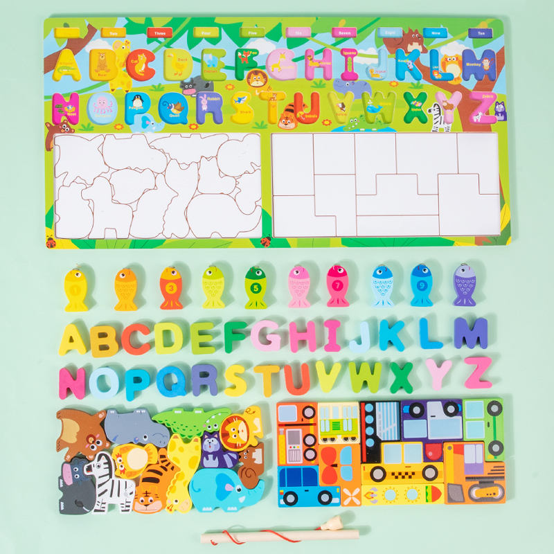 Wooden Montessori 4in1 Letter Fishing Game Board