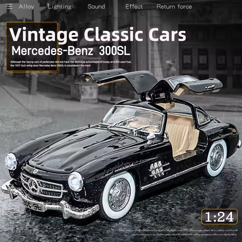 1:24 Diecast Benz 300SL Model With Acrylic Box - Black