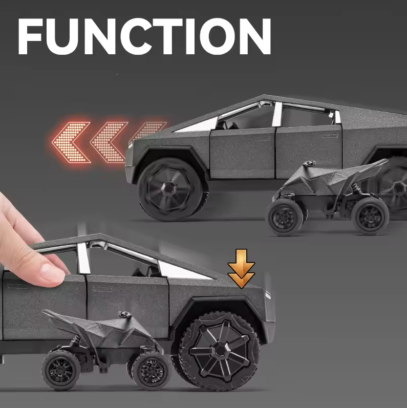 1:24 Diecast Tesla Pickup Truck Model With Trailer & Miniature