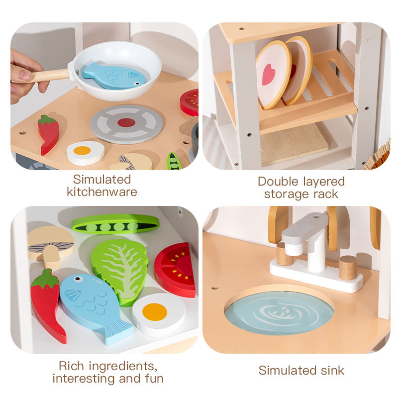 Mini Wooden European Pretend Play Kids Kitchen Set