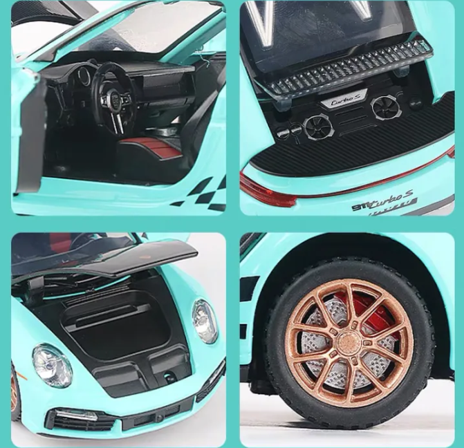 1:32 Diecast Porsche 911 Model With Acrylic Display Box - Aqua Blue