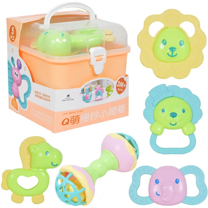 5Pcs Premium Baby Animal Rattles & Teether Set - Assortment