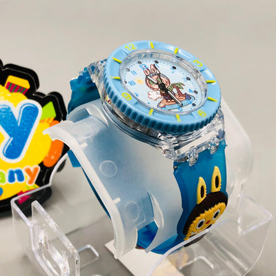 Labubu Themed Lighting Watch With Acrylic Box - Light Blue
