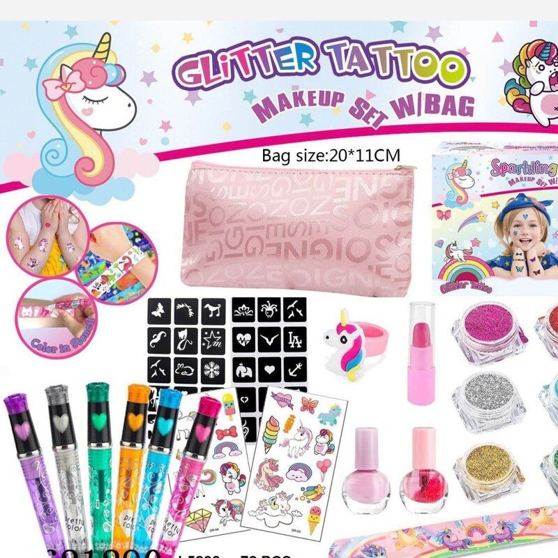 Glitter Tattoo Set With Accessories & Bag