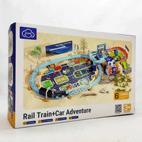 Kids Rail Train & Car Adventure Track Set With 6Pcs Cars