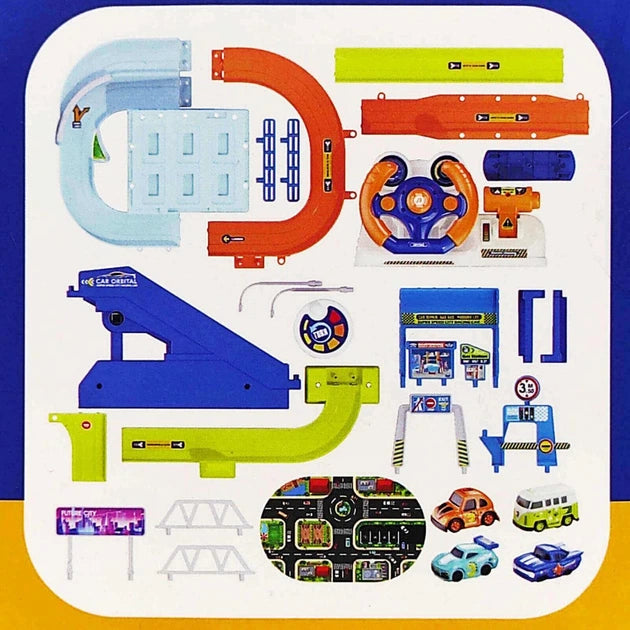 Kids Rail Train & Car Adventure Track Set With 6Pcs Cars