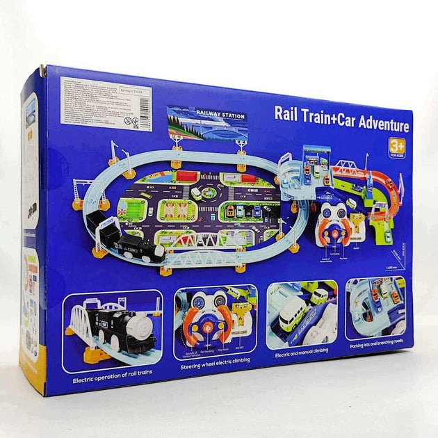 Kids Rail Train & Car Adventure Track Set With 6Pcs Cars