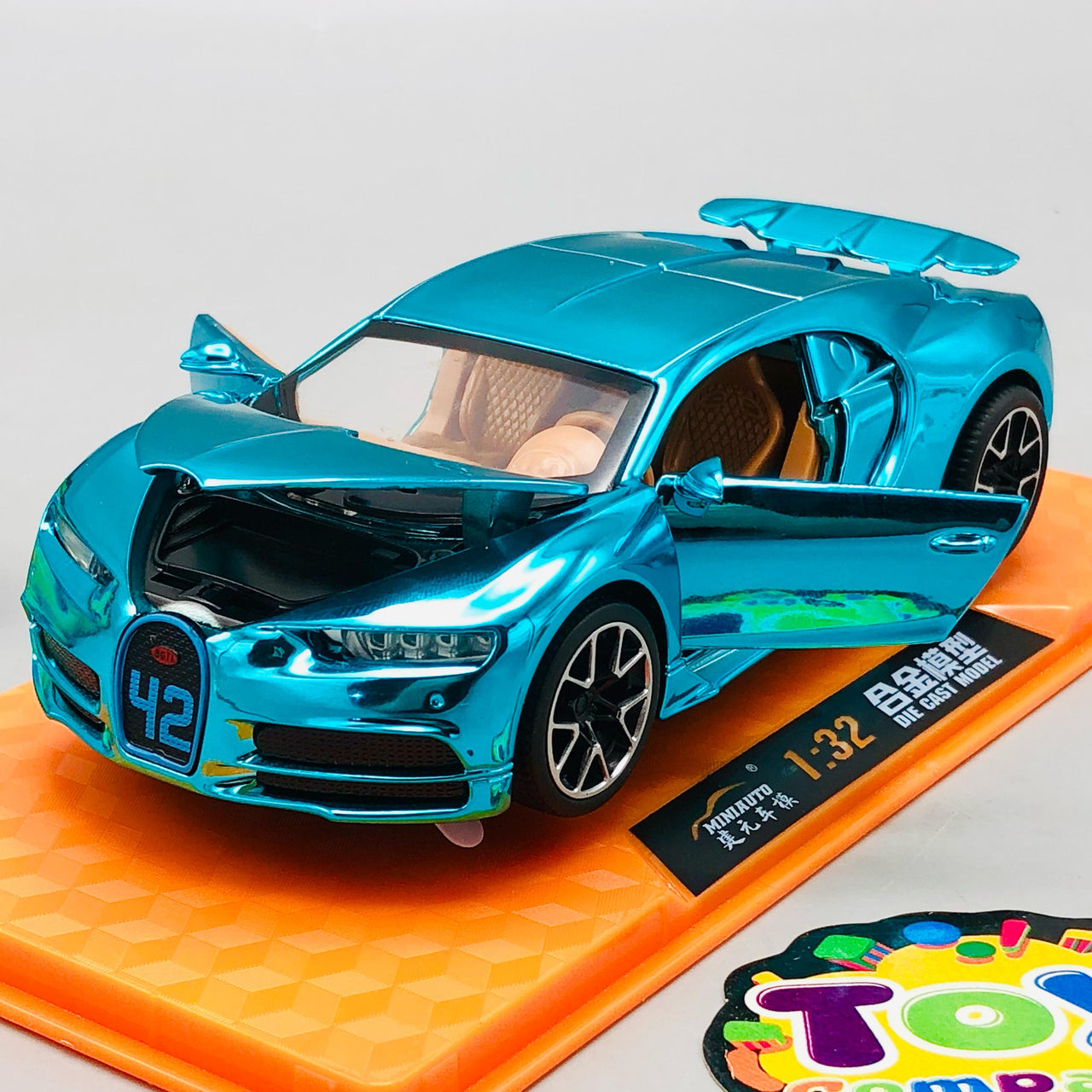 1:32 Diecast Bugatti Chiron With Acrylic Display Box - Aqua Blue