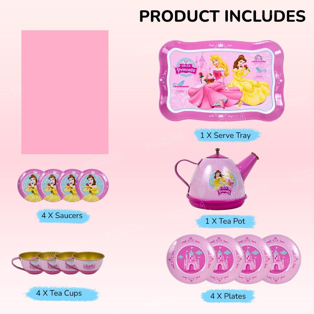 14Pcs Princess Metal Tea Set For Kids