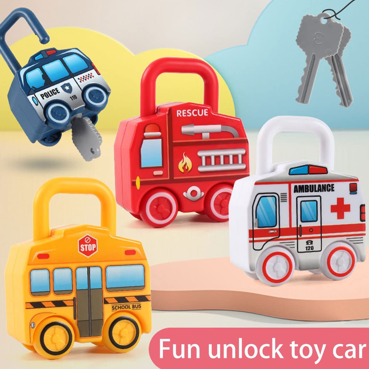 6Pcs Unlock Cars Push Toy with Keys