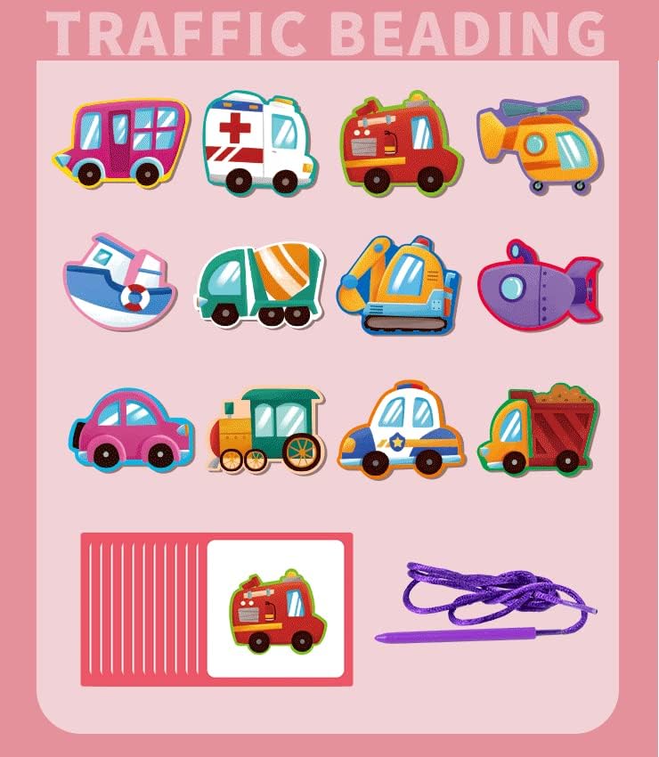 Wooden String Traffic Beading For Toddlers-12 Cards