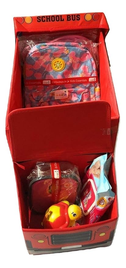 Kids School Bus Storage Box - Red