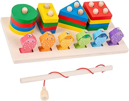 2in1 Wooden Fishing & Shapes Column Sorting Game
