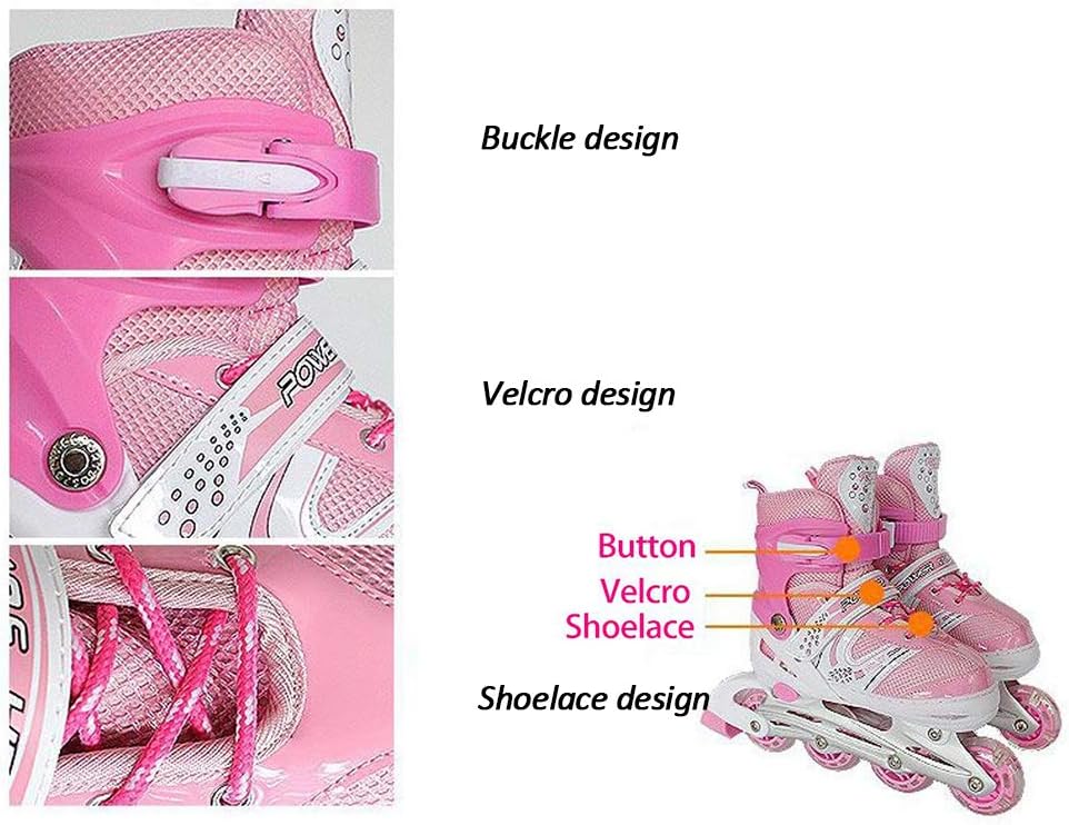 8* Inches Kids Four Wheel Roller Skating Shoes - Pink