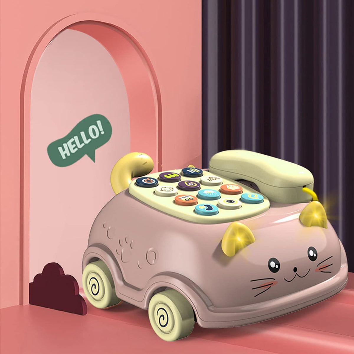 Cat Design Pull Along Musical Telephone Car For Kids