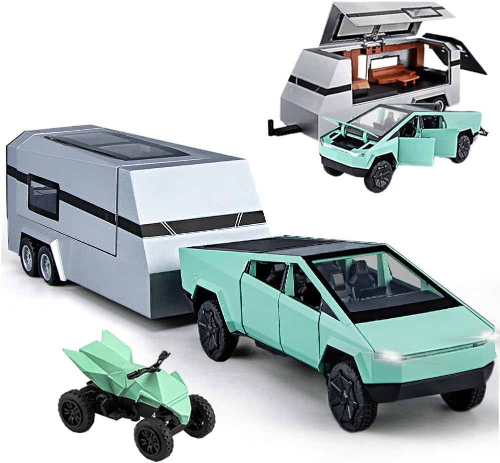 1:32 Diecast Tesla Pickup Truck With Bike & Trailer