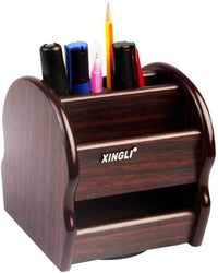 13.8cm Wooden Pen Holder With Rotatable Base