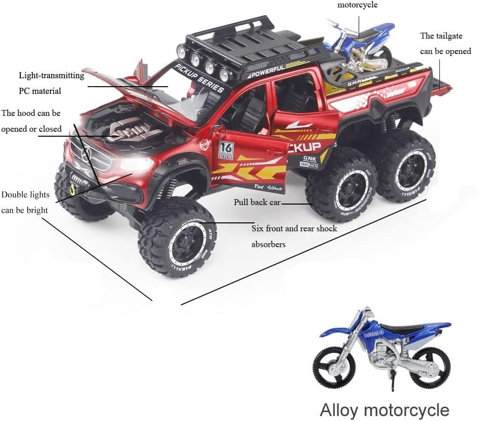 1:24 Diecast Mercedes X-Class 6X6 Pickup Truck With Mini Bike