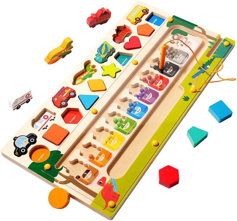Multi-functional Wooden Magnetic Maze Game Board